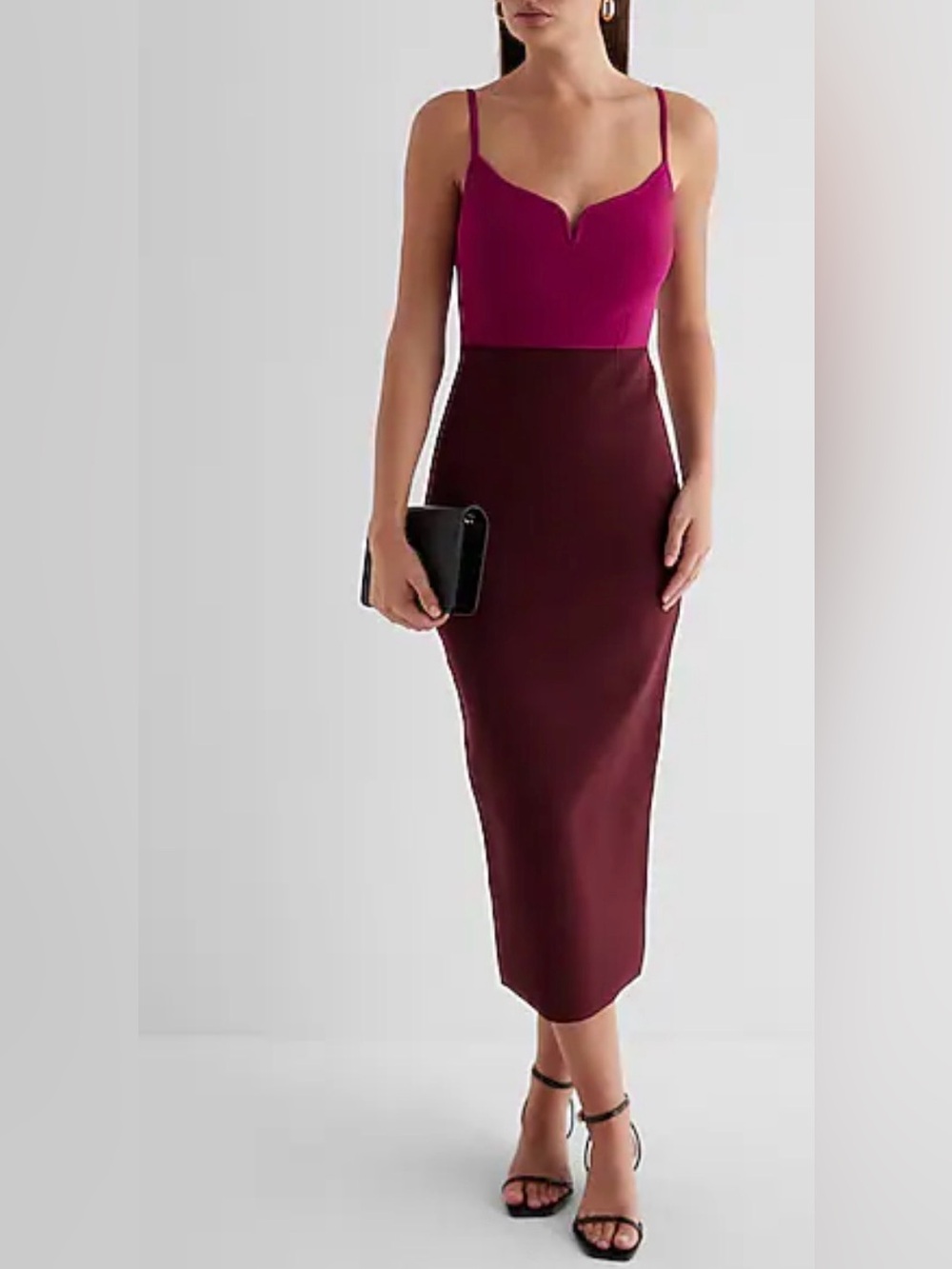 Express color block wire-v midi contour dress, M